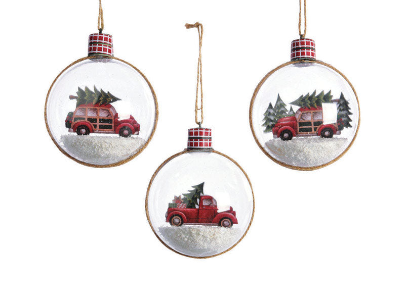 KAEMINGK INTERNATIONAL, Decoris  Old Fashioned Car with Snow  Christmas Ornament (Pack of 24)