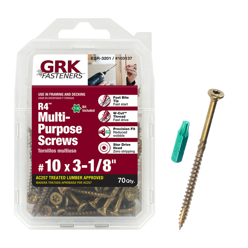 ITW BRANDS, GRK Fasteners R4 No. 10 X 3-1/8 in. L Star Coated Multi-Purpose Screws 70 pk