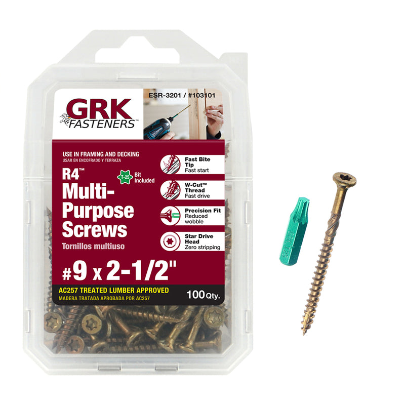 ITW BRANDS, GRK Fasteners R4 No. 9 X 2-1/2 in. L Star Coated Multi-Purpose Screws 100 pk