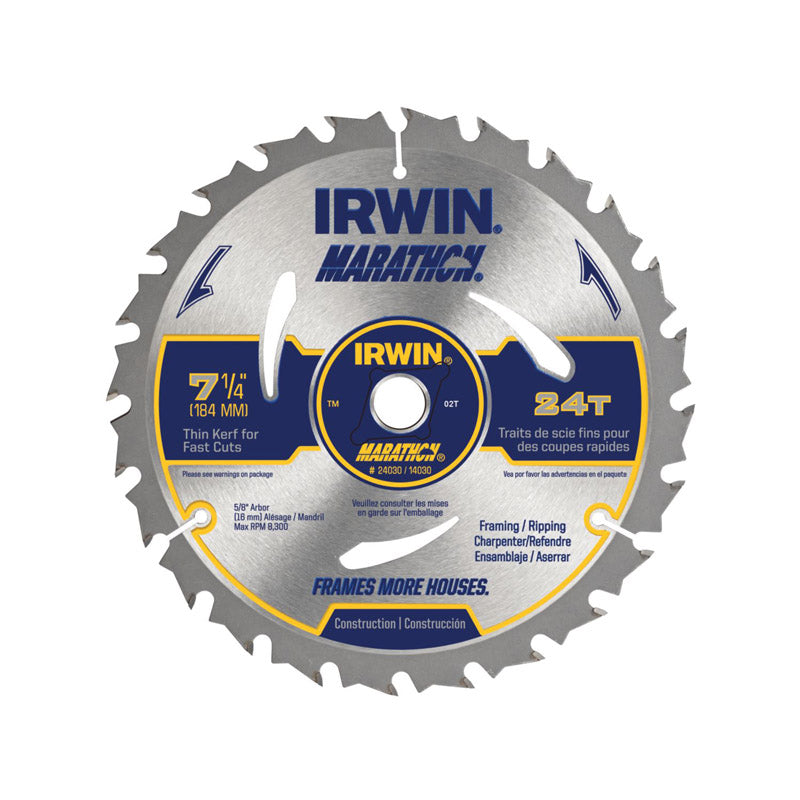 BLACK & DECKER US INC, Irwin  Marathon  7-1/4 in. Dia. x 5/8 in.  Carbide  Circular Saw Blade  24 teeth 4 pk