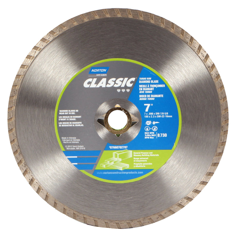 SAINT-GOBAIN ABRASIVES INC, Norton Clipper 7 in. D X 5/8 and 7/8 in. Diamond Turbo Rim Circular Saw Blade 1 pk