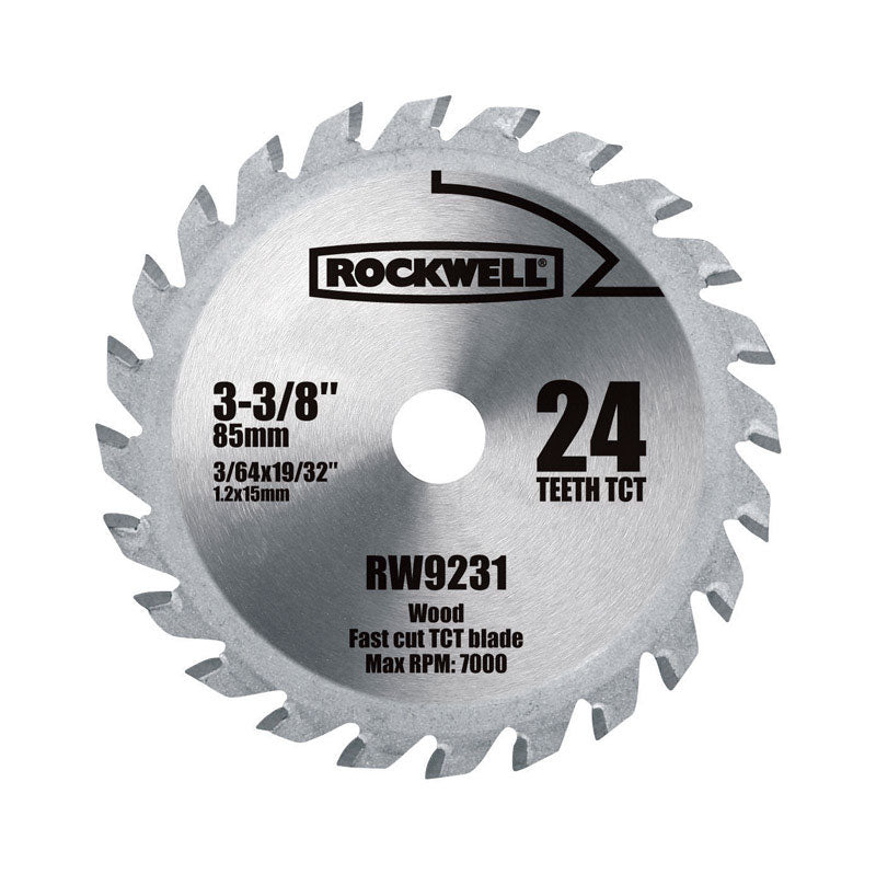 POSITEC USA INC, Rockwell 3-3/8 in. D X 19/32 in. Versacut Tungsten Carbide Tipped Saw Blade 24 teeth 1 pc