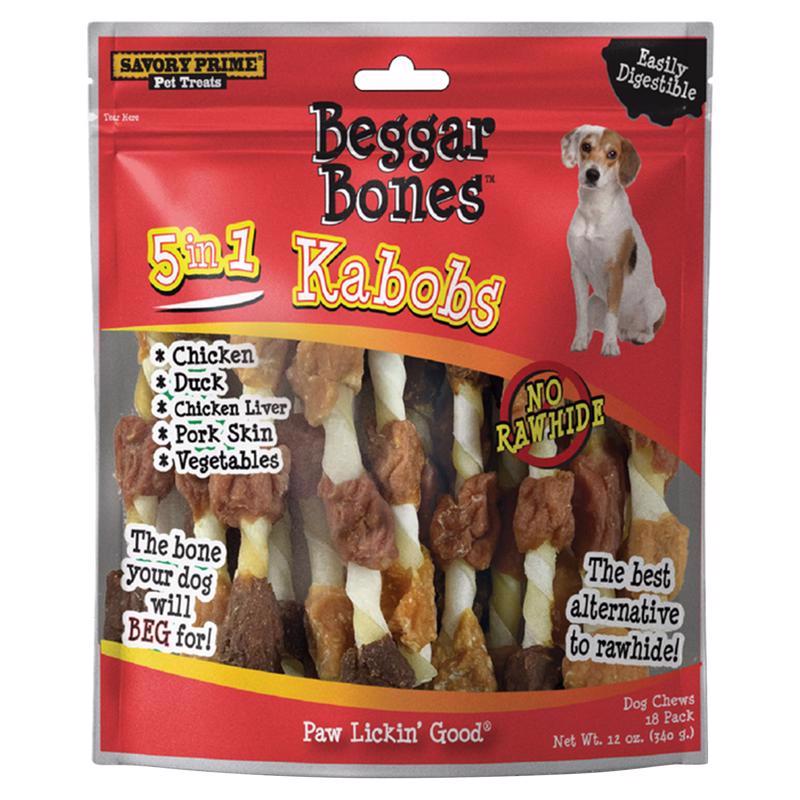 S & M PROFESSIONALS INC, Savory Prime Beggar Bones 5-in-1 Kabobs Grain Free Treats For Dogs 12 oz 8 in. 18 pk