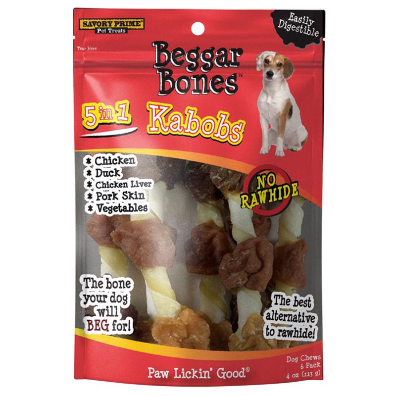 S & M PROFESSIONALS INC, Savory Prime Beggar Bones 5-in-1 Kabobs Grain Free Treats For Dogs 4 oz 7.8 in. 6 pk