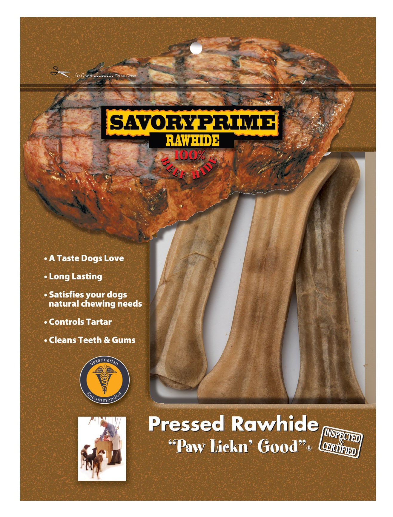S & M PROFESSIONALS INC, Savory Prime Medium Pressed Bone Rawhide Beef 6.5 in. L 3 pk