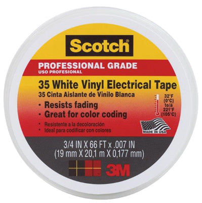 3M COMPANY, Scotch 3/4 in. W x 66 ft. L White Vinyl Electrical Tape