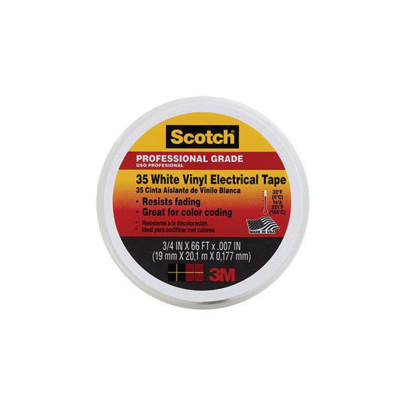 3M COMPANY, Scotch 3/4 in. W x 66 ft. L White Vinyl Electrical Tape