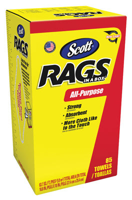 KIMBERLY-CLARK CORP, Scott Rags In A Box Fiber Blend Rags 10 in. W x 10.8 in. L 85 pk